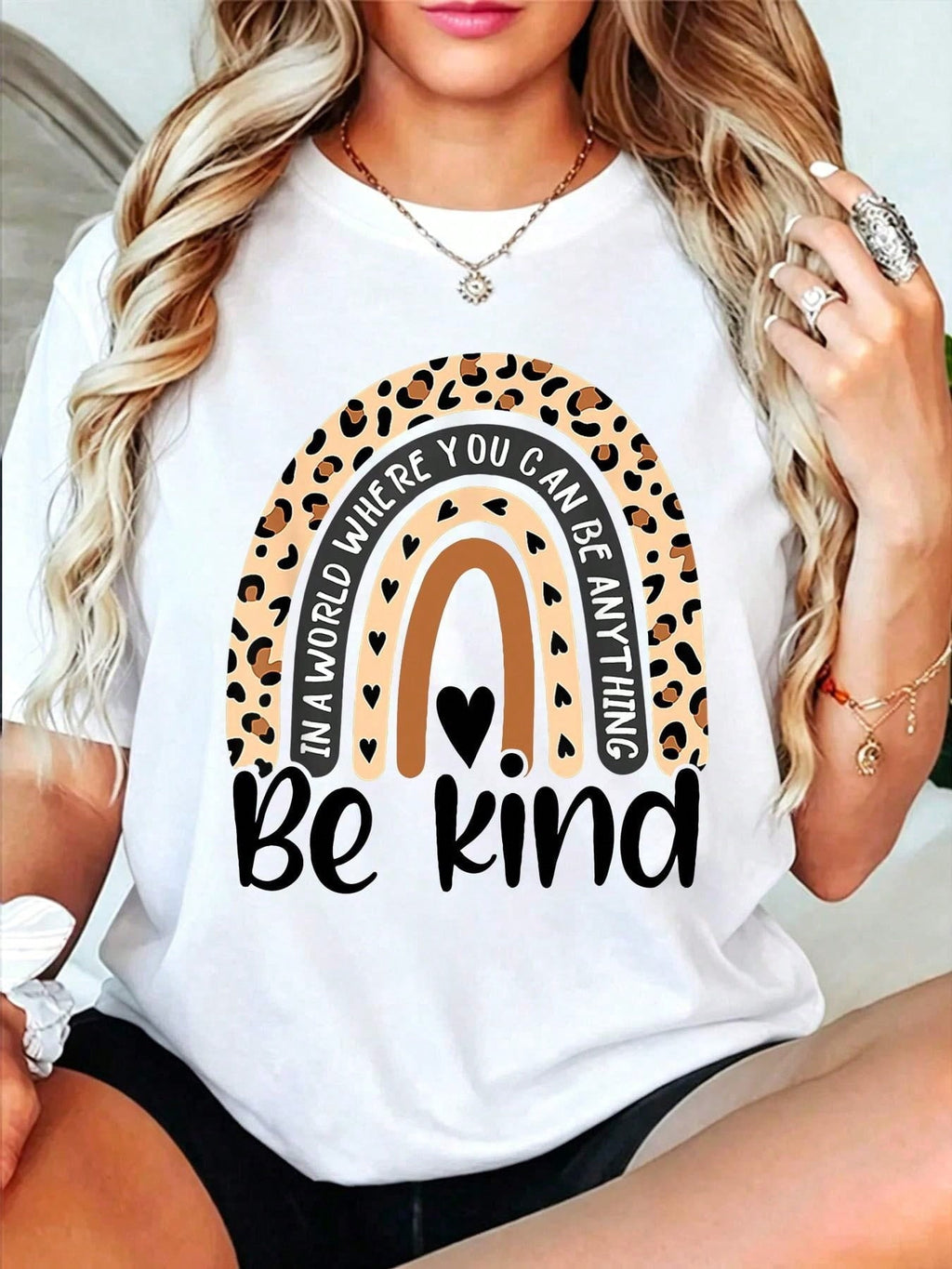 100% Cotton Be Kind Boho Leopard Rainbow Kindness product image 1
