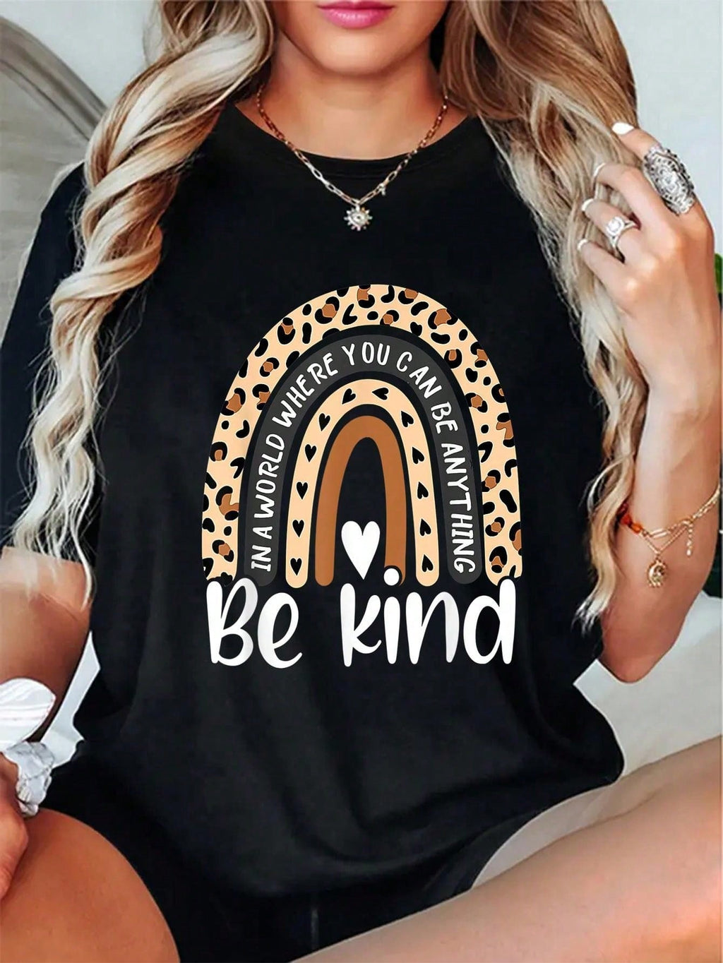 100% Cotton Be Kind Boho Leopard Rainbow Kindness product image 2