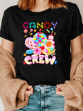 Candy Printed Crewneck T-shirt, Casual Everyday Top product image 1