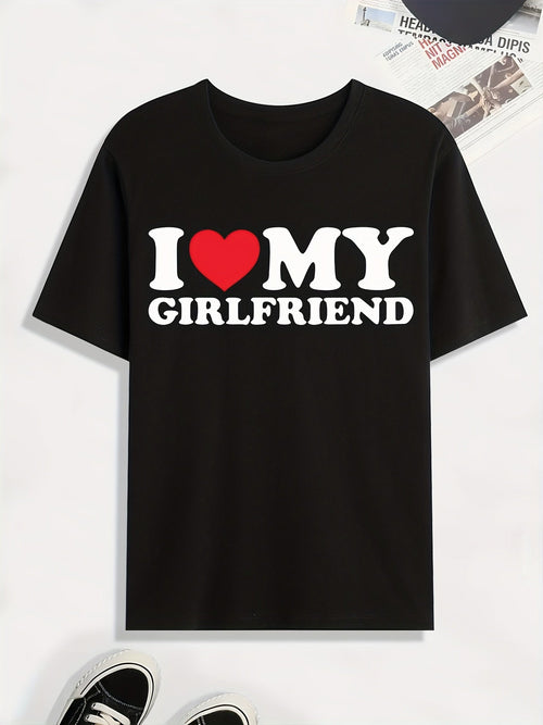 'I Love My Girlfriend' Print T Shirt, Tees For Men, Casual product image 2