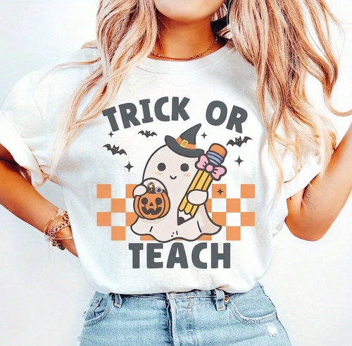 100% Cotton Teacher Halloween Shirt, Trick Or Teach Spooky product image 1