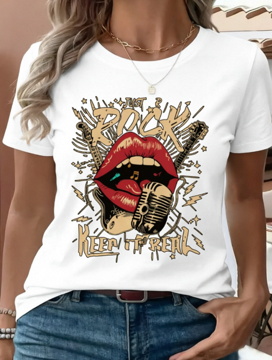 Women's Vintage Rock Music Graphic T‑Shirt, Retro Lips product image 1