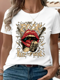 Women's Vintage Rock Music Graphic T‑Shirt, Retro Lips product image 1