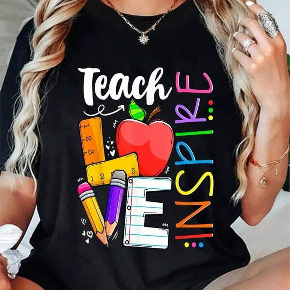 100% Cotton Cute Teach Love And Inspire Men Women Teacher product image 8