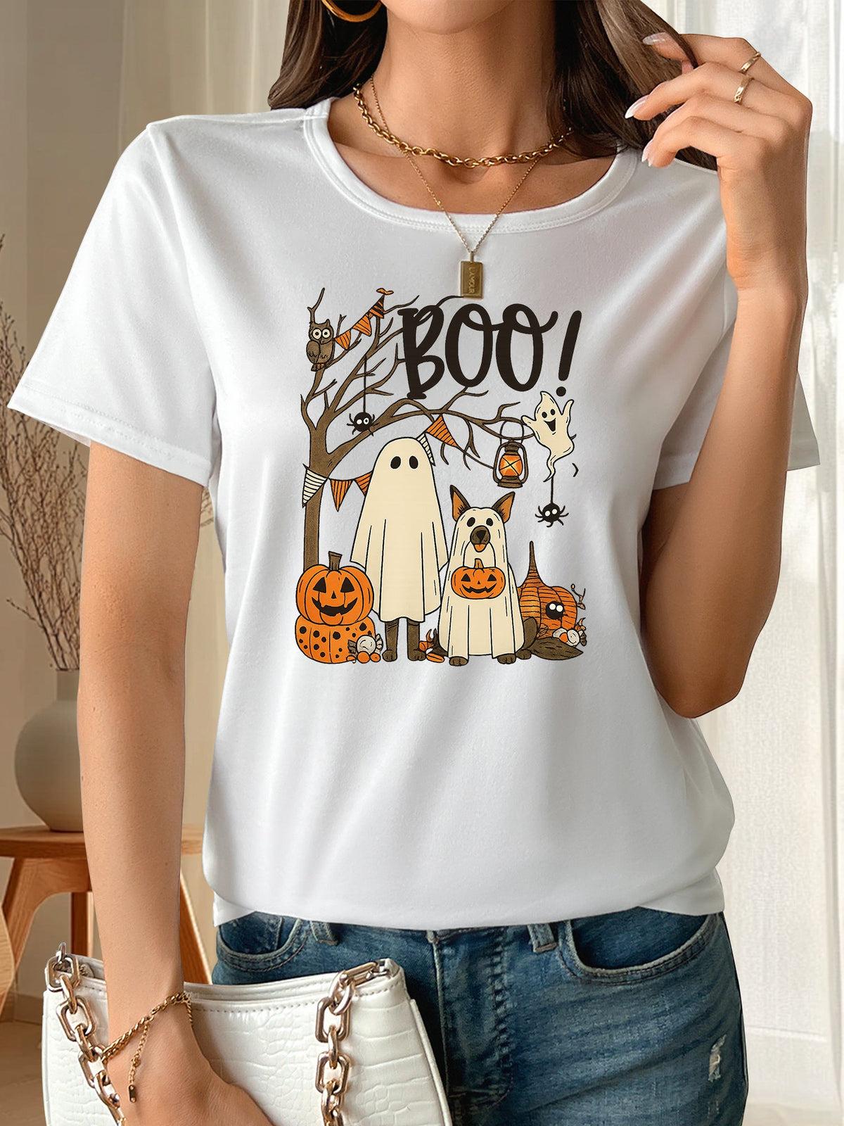 Boo! T-Shirt Halloween Ghost Dog Cute Pumpkin Tee product image 14