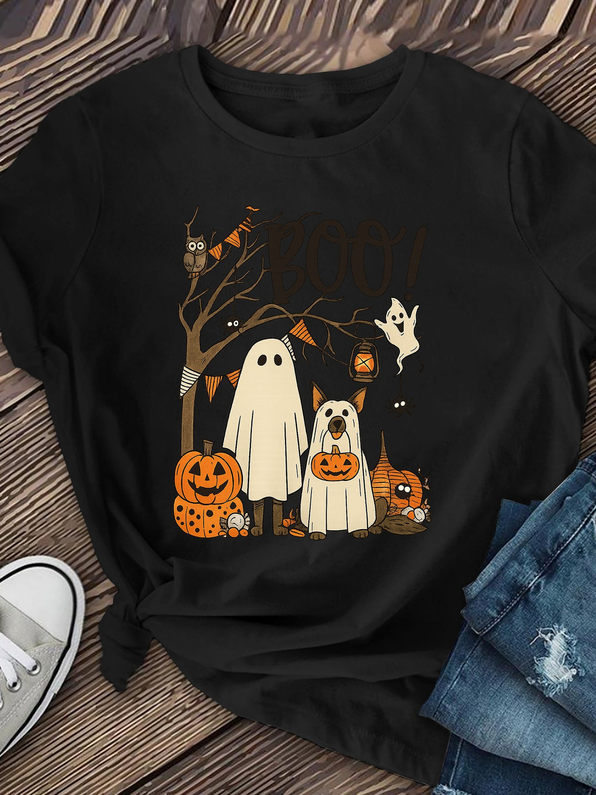 Boo! T-Shirt Halloween Ghost Dog Cute Pumpkin Tee product image 2
