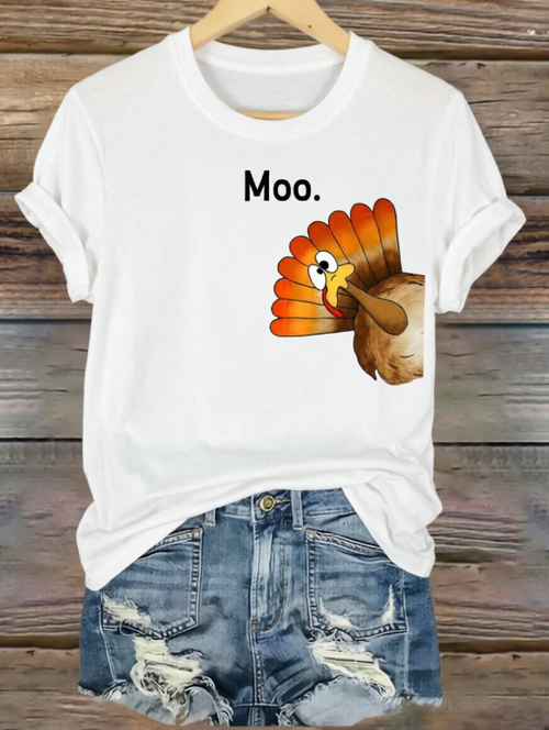 100%Cotton Thanksgiving Turkey Graphic Print Loose T-Shirt product image 1