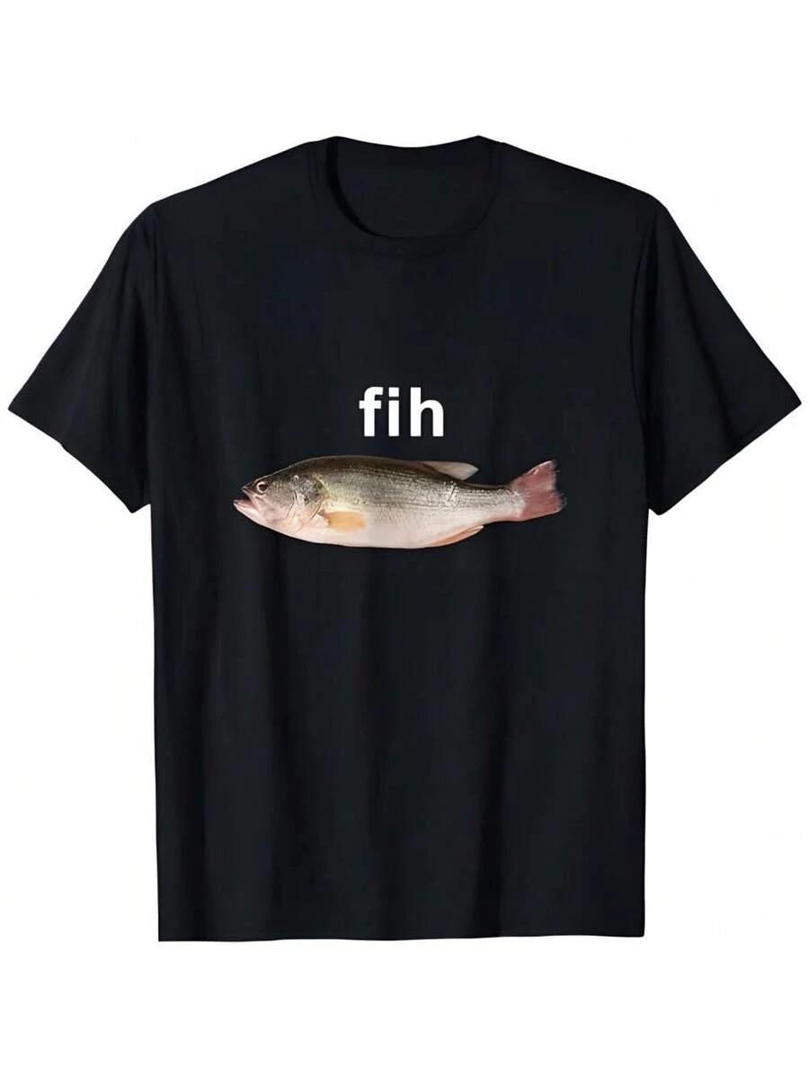 "Fih" Funny Misspelled Fish Meme, Simple Humor T-Shirt,100% product image 1