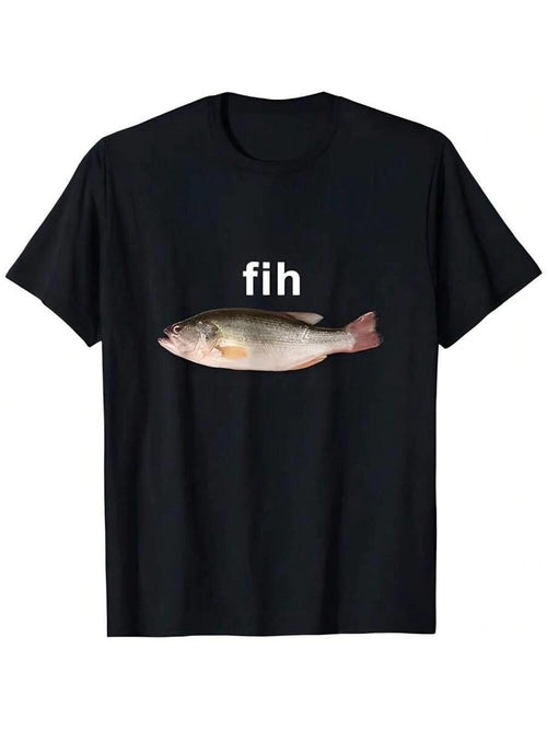 "Fih" Funny Misspelled Fish Meme, Simple Humor T-Shirt,100% product image 1