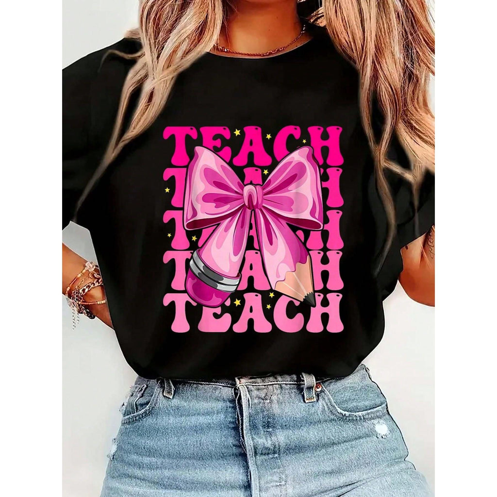 100% Cotton Groovy Teach Coquette Bow Teacher Women Girls product image 1