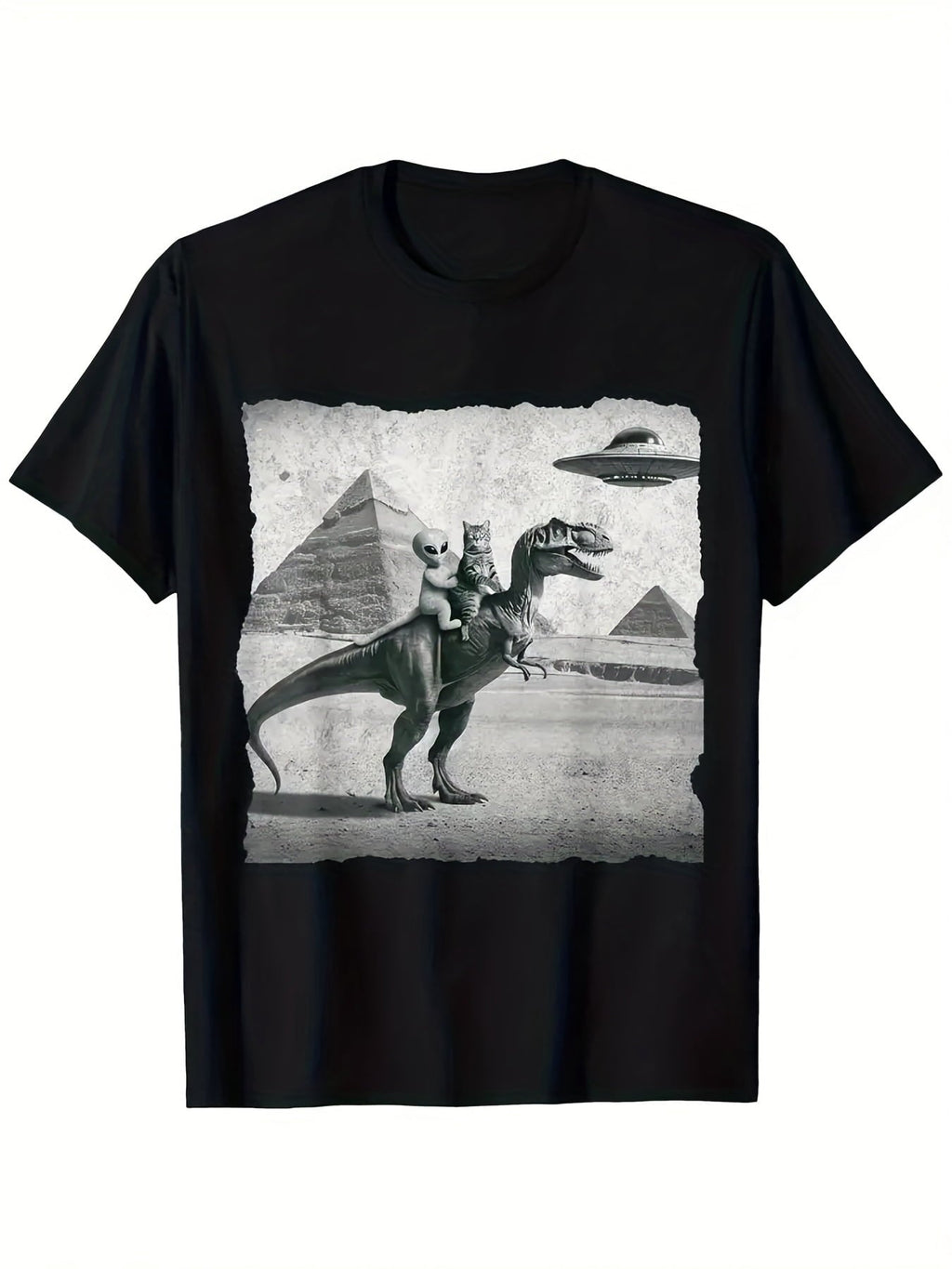 Men's Funny UFO Alien Riding T-Rex Dinosaur Egyptian product image 1