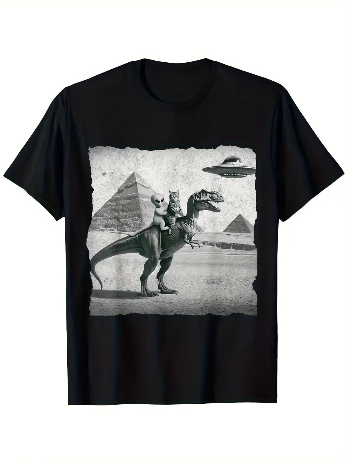Men's Funny UFO Alien Riding T-Rex Dinosaur Egyptian product image 1
