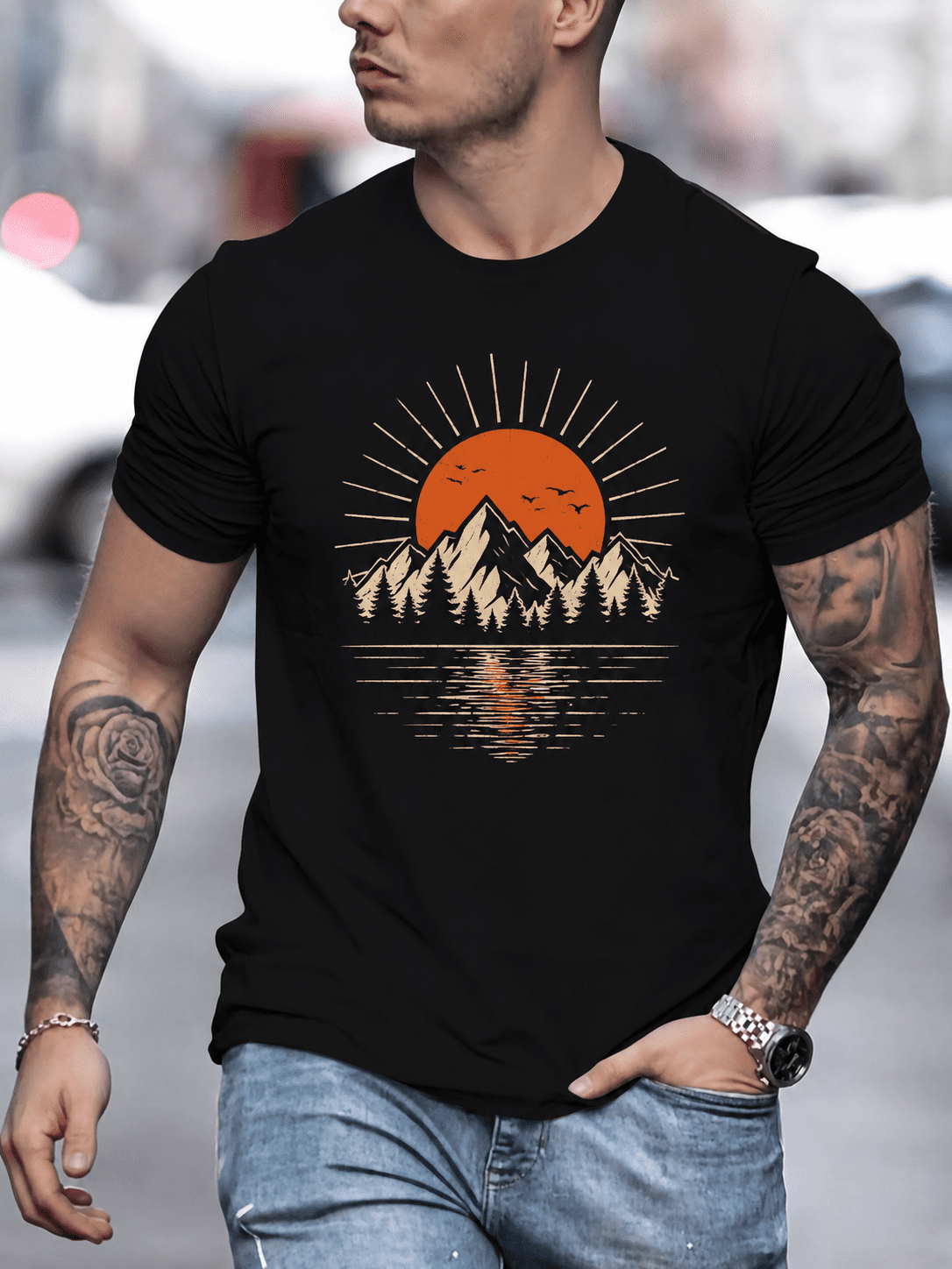 Men's Vintage Mountain Sunset Graphic Tee, Retro Nature product image 1