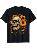Skull and Sunflower Graphic Tshirt Eye Catching Pale Green product image 1