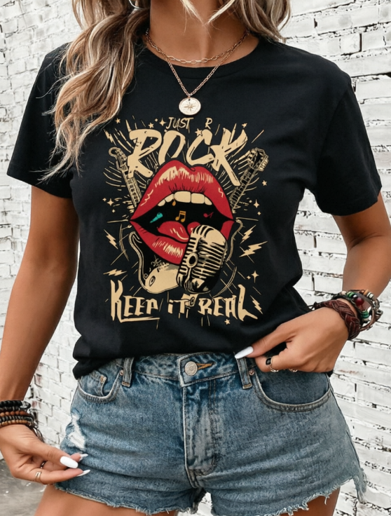 Women's Vintage Rock Music Graphic T‑Shirt, Retro Lips product image 7