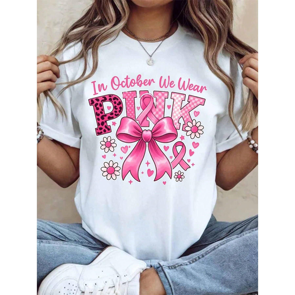 In October We Wear Pink Shirt Women Breast Cancer Awareness product image 1