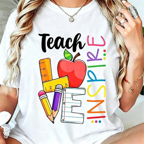 100% Cotton Cute Teach Love And Inspire Men Women Teacher product image 1