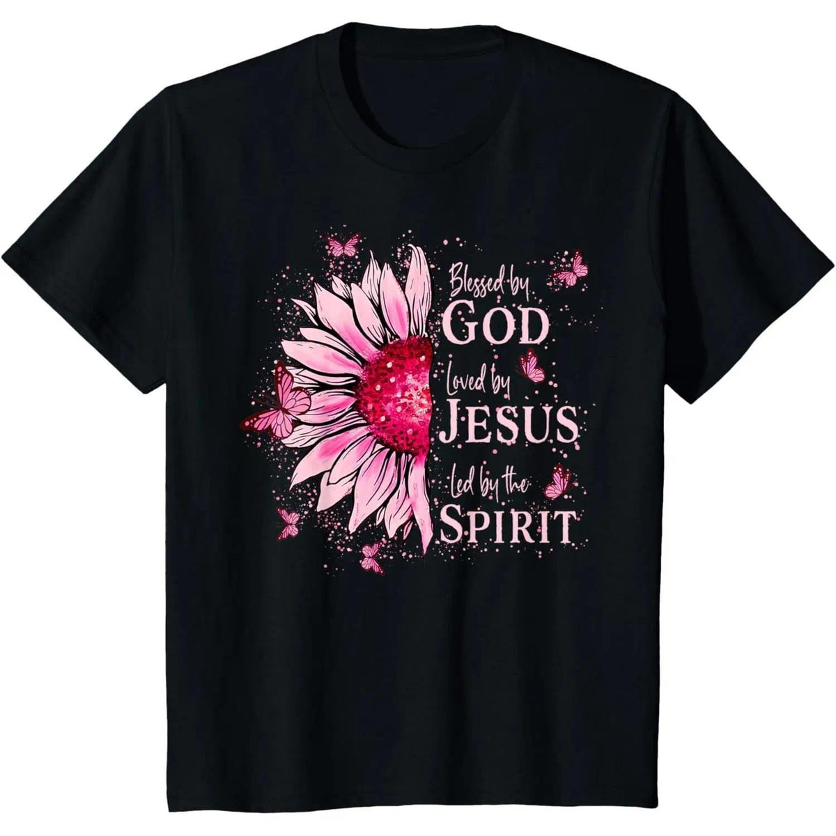 Blessed By God Loved By Jesus Pink Sunflower Butterfly product image 8