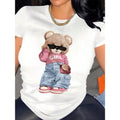 Women' Cool Bear Girl Print White TShirt Crew Neck Casual product image 1