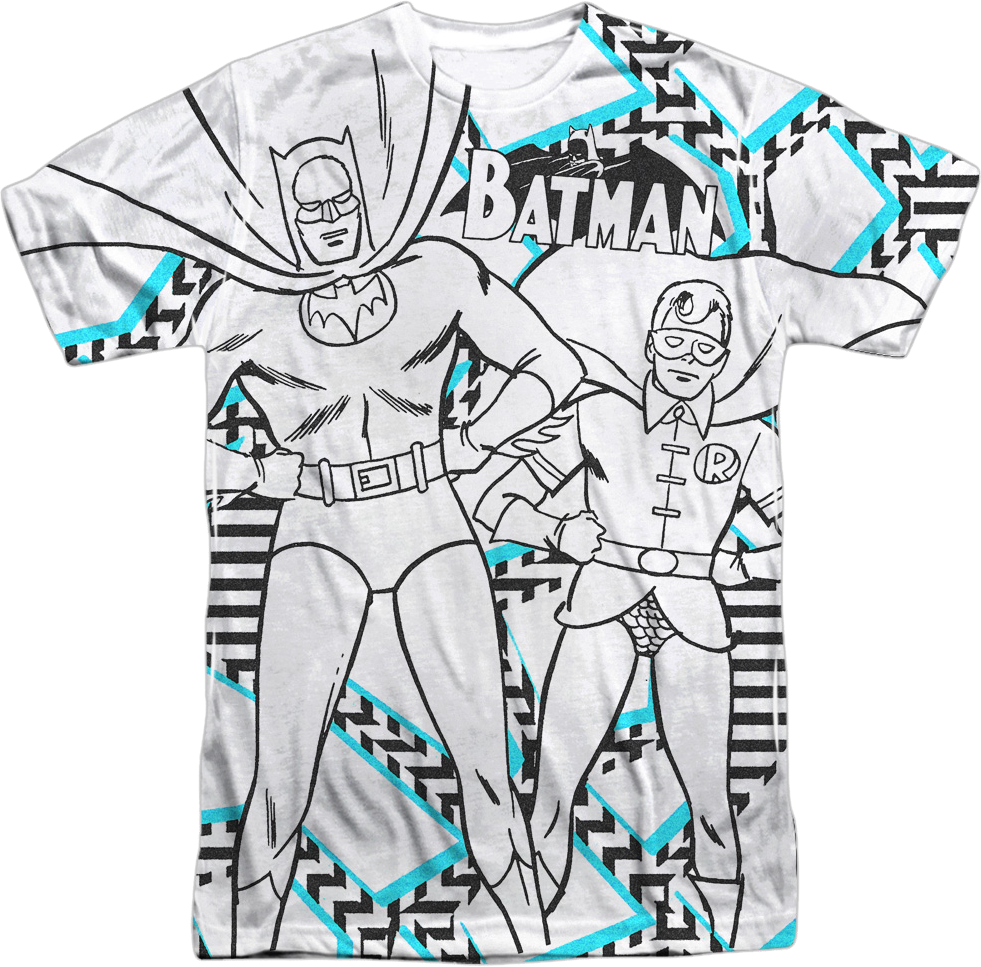 Black and White Sketch Batman Robin T-Shirt product image 1