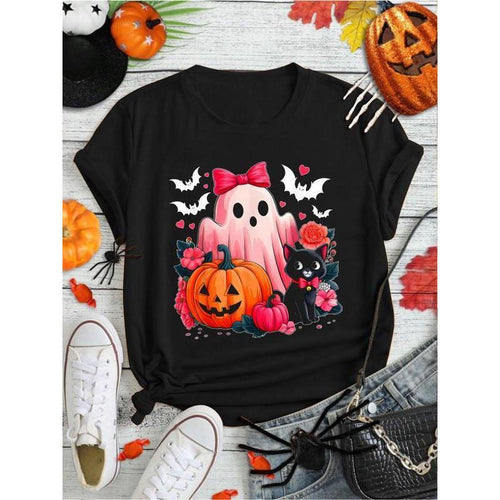 100% Cotton Cute Floral Pink Ghost Pumpkin Black Cat product image 1