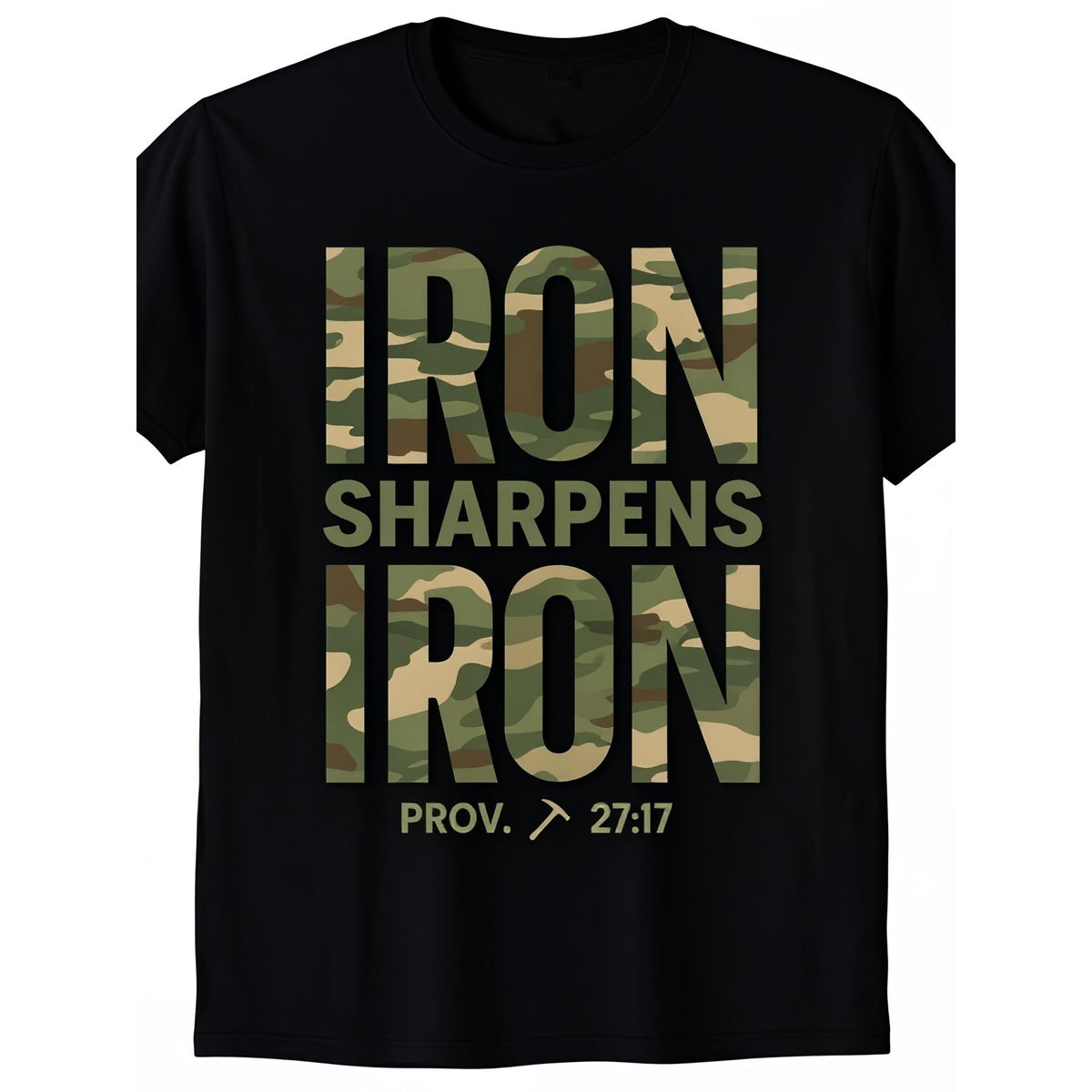 “Iron Sharpens Camo Faith Tee – Christian Workout Shirt for product image 1