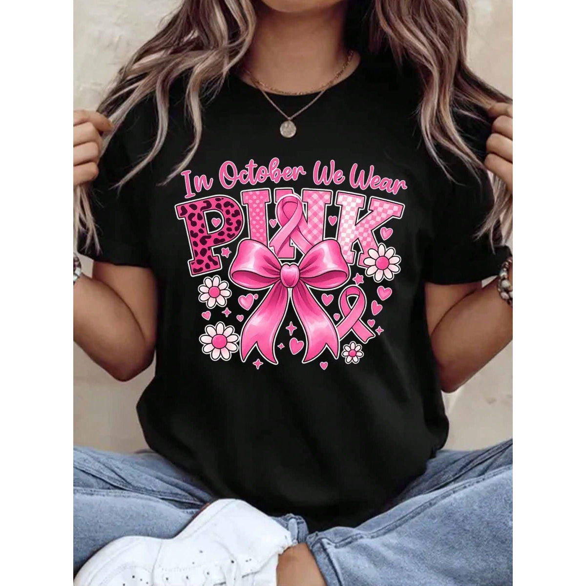 In October We Wear Pink Shirt Women Breast Cancer Awareness product image 2