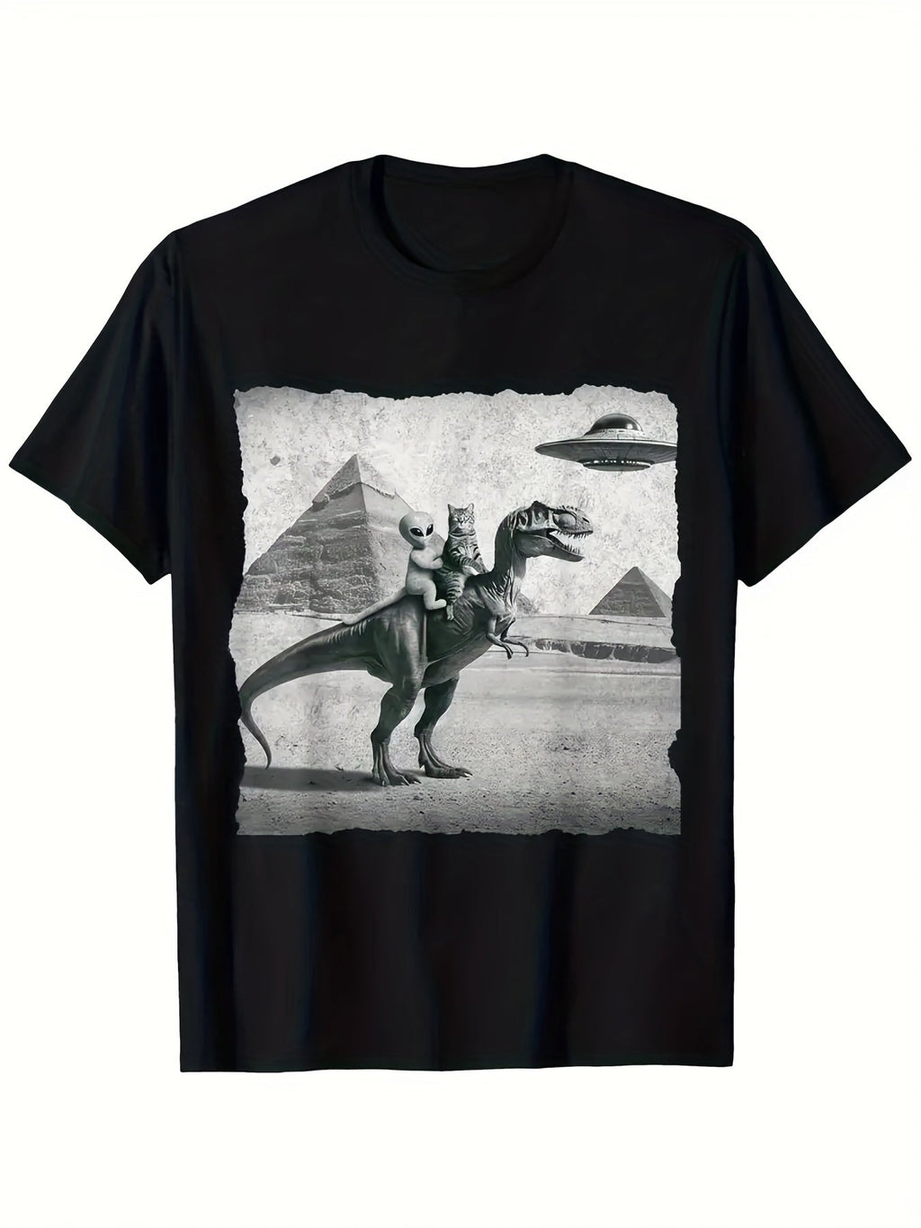 Men's Funny UFO Alien Riding T-Rex Dinosaur Egyptian product image 2