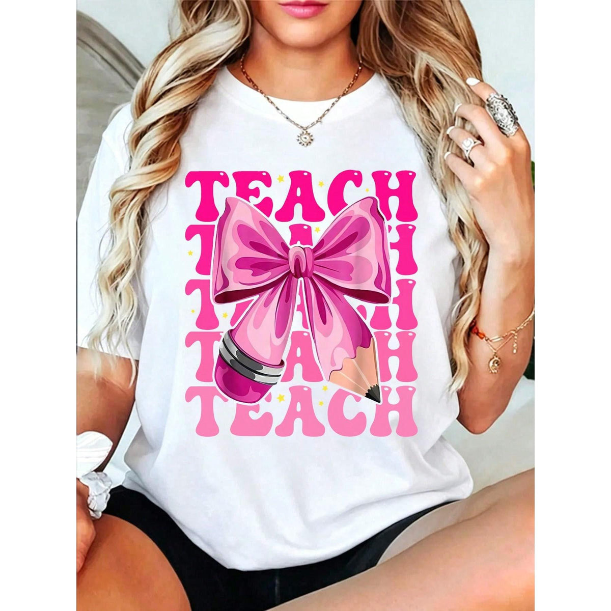 100% Cotton Groovy Teach Coquette Bow Teacher Women Girls product image 3