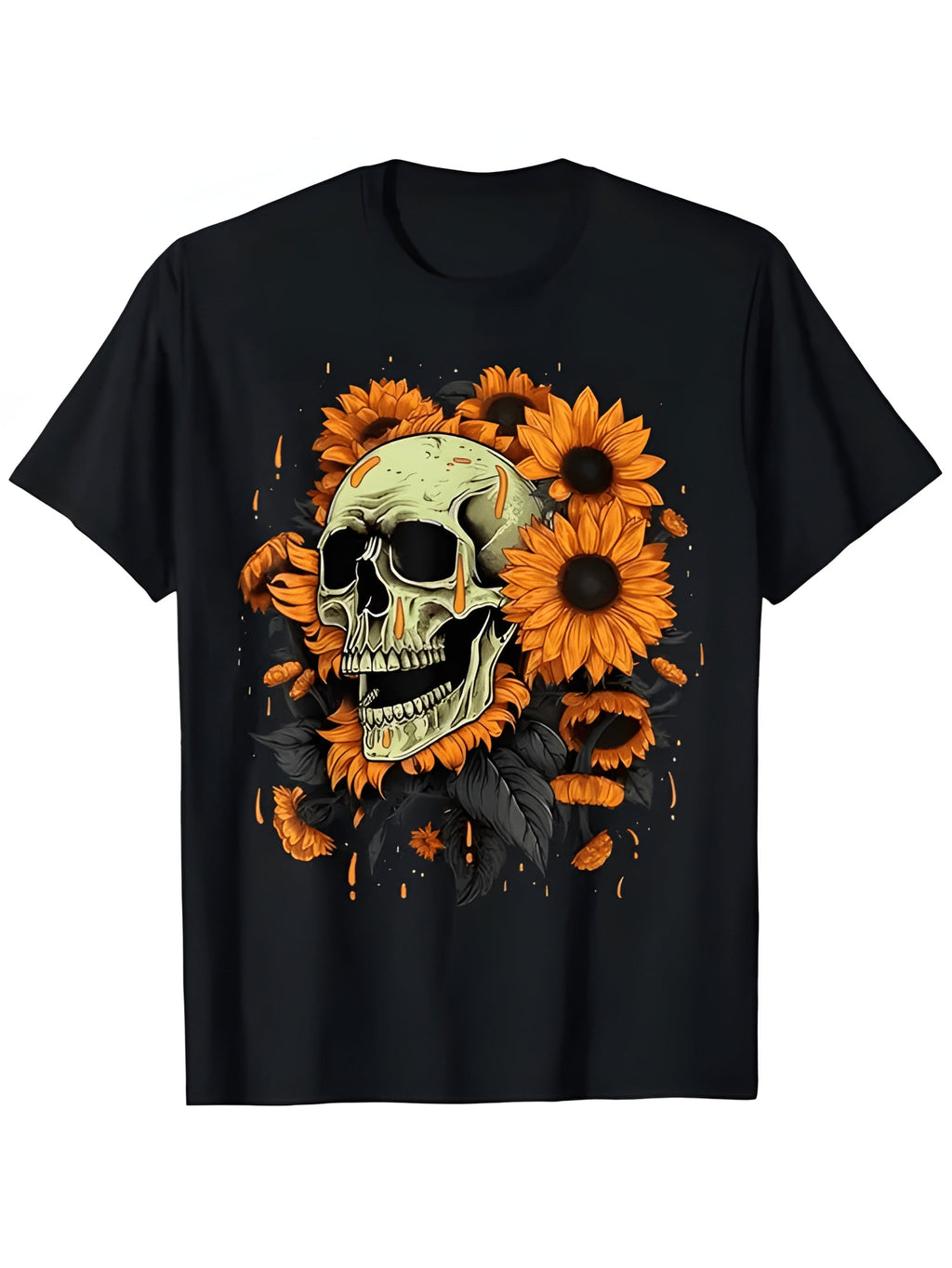 Skull and Sunflower Graphic Tshirt Eye Catching Pale Green product image 2