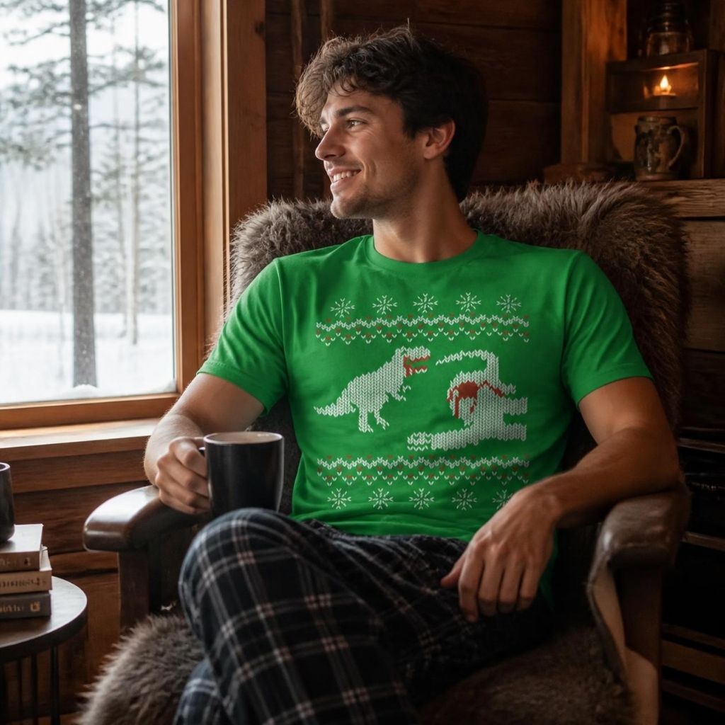 T-Rex Dinosaur Snack Ugly Christmas Sweater Men's T Shirt product image 2