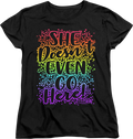Womens Mean Girls She Doesn't Even Go Here Shirt product image 1