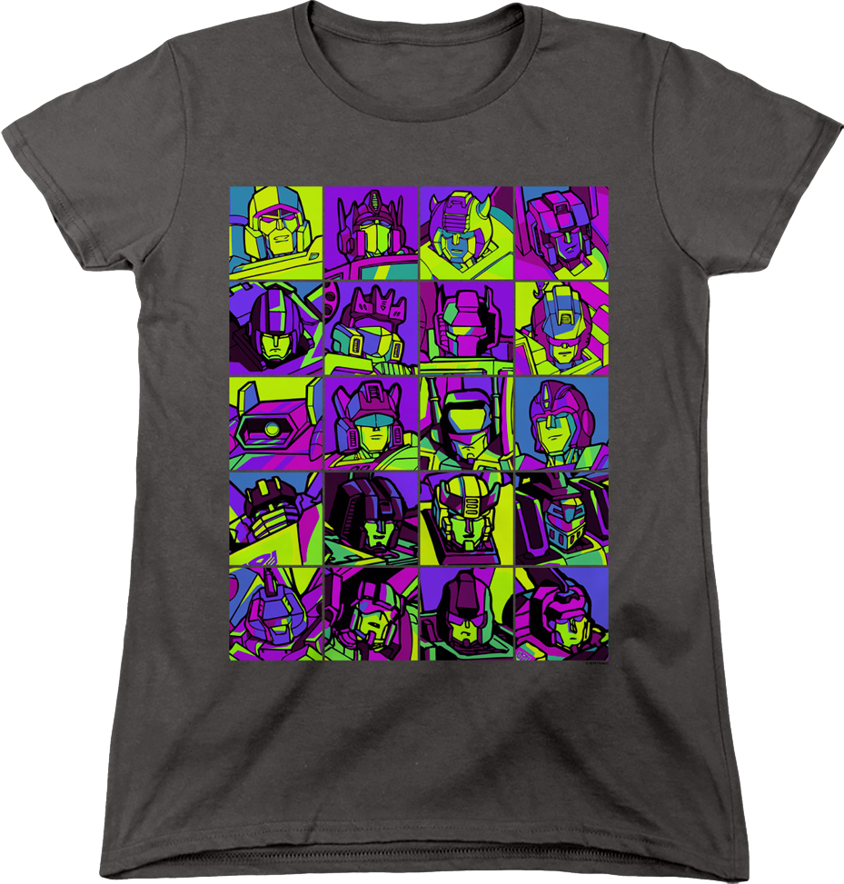 Womens Neon Pop Art Robot Collage Transformers Shirt product image 1