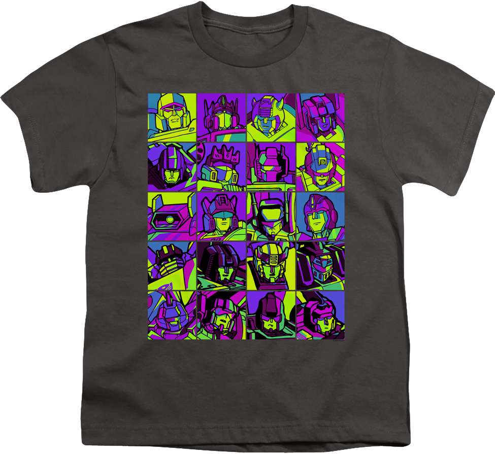 Youth Neon Pop Art Robot Collage Transformers Shirt product image 1